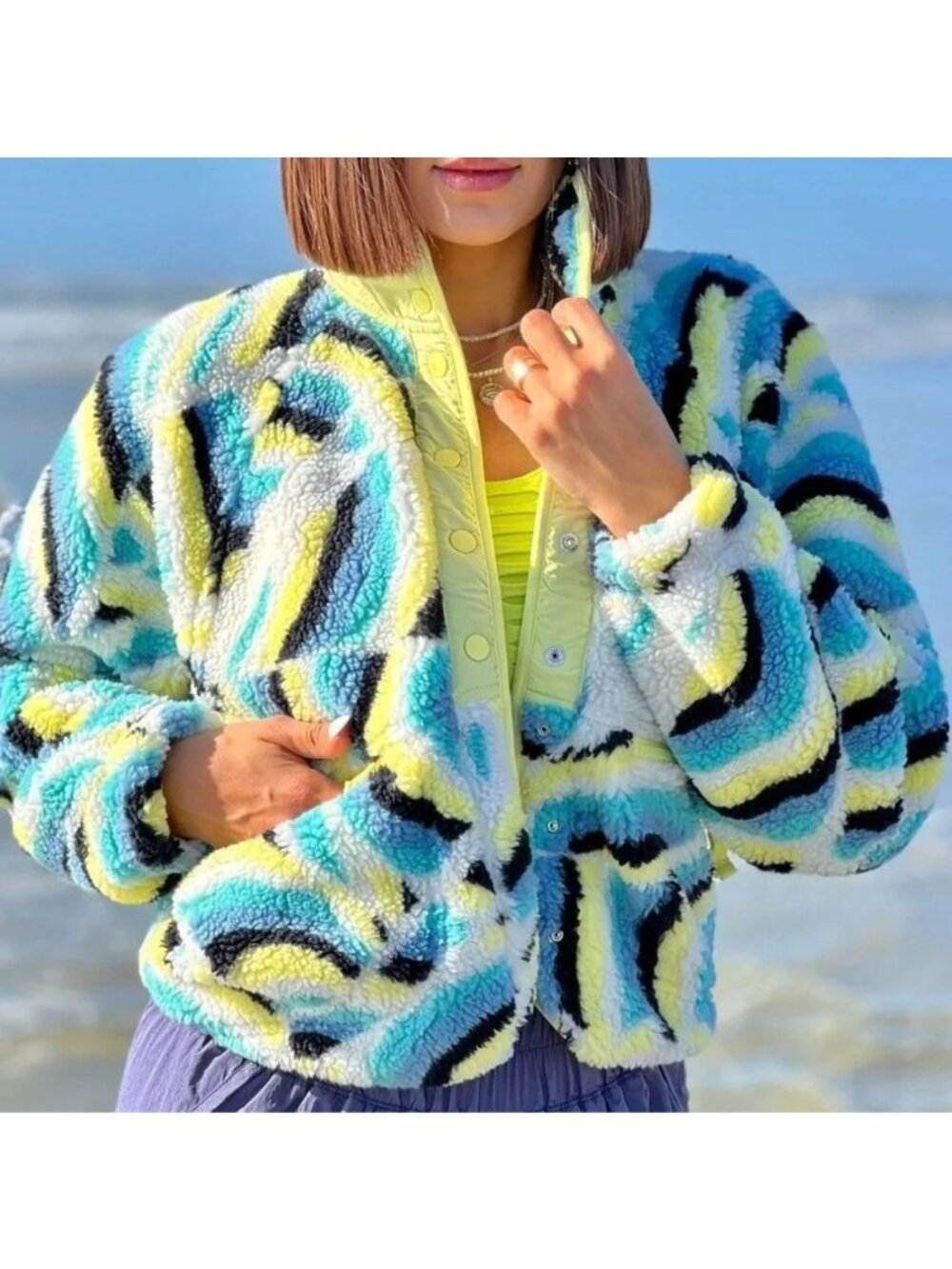 NEW Free People Hit The Slopes Pullover Fleece Jacket Rocky Ridge Size M